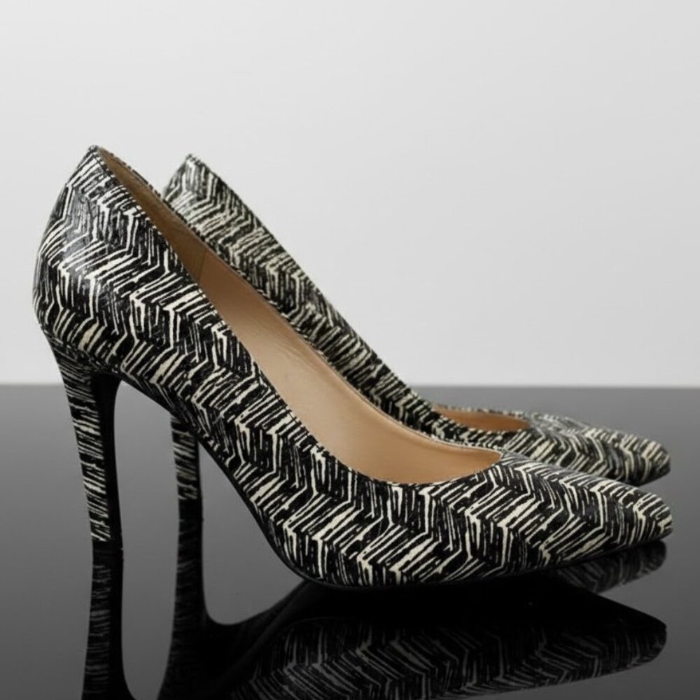 Nine West Women's Seespoto Black White Heels Sz 8